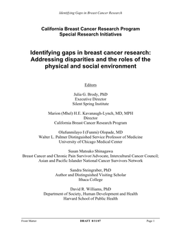 California Breast Cancer Research Program Special Research Initiatives