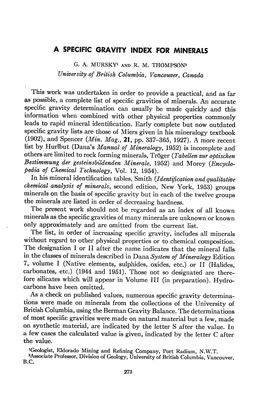 A Specific Gravity Index for Minerats