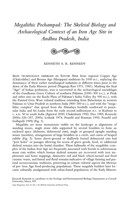 Megalithic Pochampad: the Skeletal Biology and Archaeological Context Ofan Iron Age Site in Andhra Pradesh) India