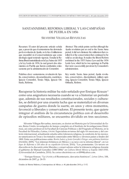 Santannismo, Reforma Liberal Y Las Campañas De Puebla En 1856