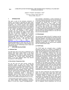 A Web Application for Near Real Time Distribution of Tropical Cyclone Heat Potential Estimates