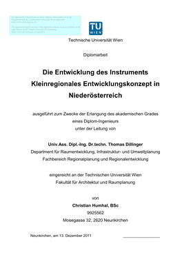 Die Entwicklung Des Instruments Kleinregionales Entwicklungskonzept In