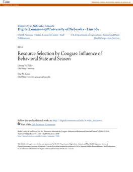 Resource Selection by Cougars: Influence of Behavioral State and Season Linsey W