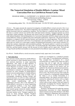 The Numerical Simulation of Double-Diffusive Laminar Mixed Convection Flow in a Lid-Driven Porous Cavity