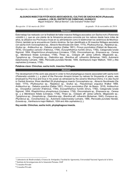 1-7 Issn 2223-8429 1 Algunos Insectos Fitófagos