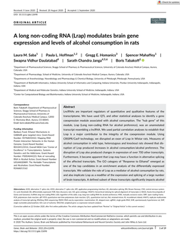 A Long Non‐Coding RNA (Lrap) Modulates Brain Gene Expression