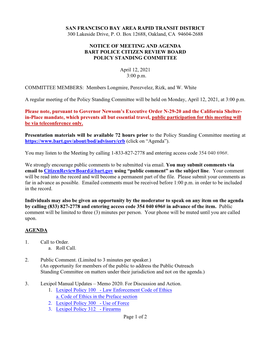 SAN FRANCISCO BAY AREA RAPID TRANSIT DISTRICT 300 Lakeside Drive, P