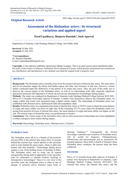 Assessment of the Iliolumbar Artery: Its Structural Variations and Applied Aspect