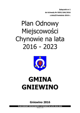Plan Odnowy Miejscowości Chynowie Na Lata 2016 - 2023