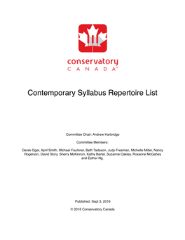 Conservatory Canada Contemporary Idioms Repertoire List