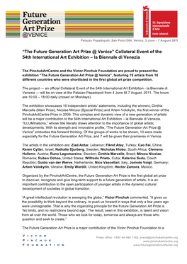 “The Future Generation Art Prize @ Venice” Collateral Event of the 54Th International Art Exhibition – La Biennale Di Venezia