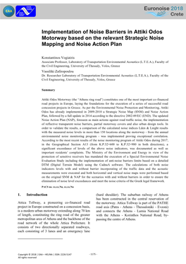 Implementation of Noise Barriers in Attiki Odos Motorway Based on the Relevant Strategic Noise Mapping and Noise Action Plan