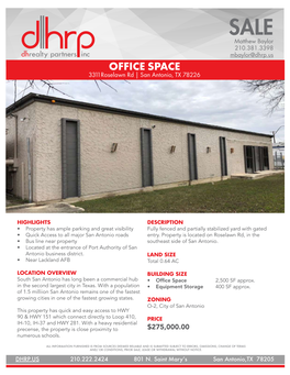 OFFICE SPACE 3311Roselawn Rd | San Antonio, TX 78226