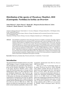 Distribution of the Species of Theodoxus Montfort, 1810 (Gastropoda: Neritidae) in Serbia: an Overview