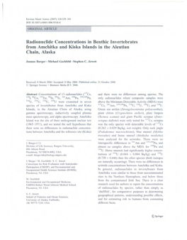 Radionuclide Concentrations in Benthic Invertebrates from Amchitka and Kiska Islands in the Aleutian Chain, Alaska