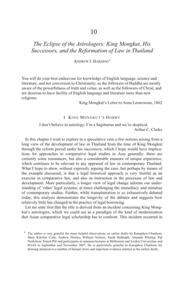 The Eclipse of the Astrologers: King Mongkut, His Successors, and the Reformation of Law in Thailand