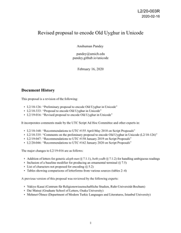 Revised Proposal to Encode Old Uyghur in Unicode