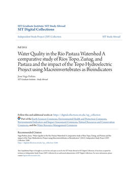 Water Quality in the Río Pastaza Watershed a Comparative Study Of