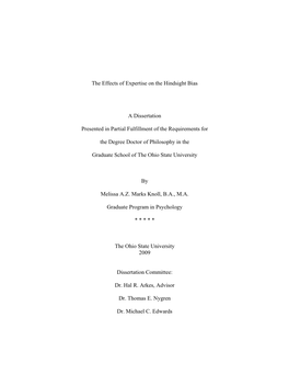 The Effects of Expertise on the Hindsight Bias