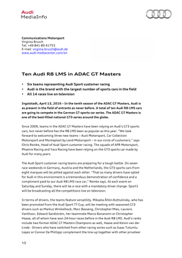 Ten Audi R8 LMS in ADAC GT Masters