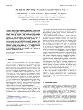 The Poison Dart Frog's Batrachotoxin Modulates Nav1.8