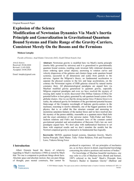 Explosion of the Science Modification of Newtonian Dynamics Via Mach's