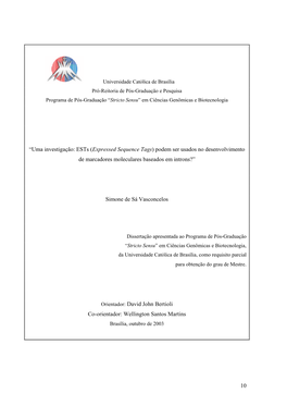 Uma Investigação: Ests (Expressed Sequence Tags) Podem Ser Usados No Desenvolvimento De Marcadores Moleculares Baseados Em Introns?”