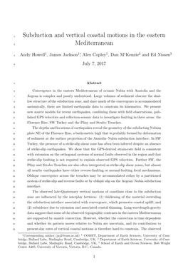 Subduction and Vertical Coastal Motions in the Eastern Mediterranean