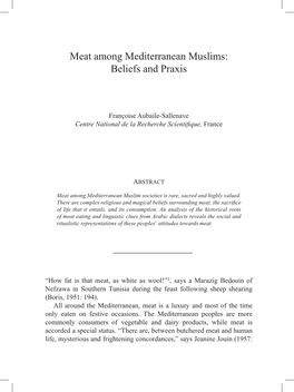 Meat Among Mediterranean Muslims: Beliefs and Praxis