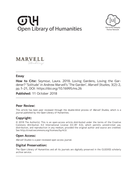 View: This Article Has Been Peer Reviewed Through the Double-Blind Process of Marvell Studies, Which Is a ­Journal Published by the Open Library of Humanities