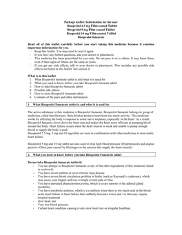 Package Leaflet: Information for the User Bisoprolol 2.5 Mg Film-Coated Tablet Bisoprolol 5 Mg Film-Coated Tablet Bisoprolol 10