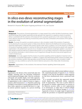 Reconstructing Stages in the Evolution of Animal Segmentation Renske M