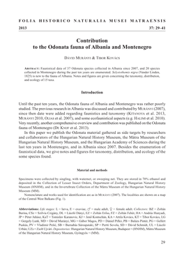 Contribution to the Odonata Fauna of Albania and Montenegro