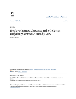 Employer Initiated Grievance in the Collective Bargaining Contract: a Friendly View Herb Matthews