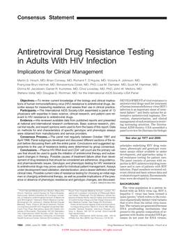 Antiretroviral Drug Resistance Testing in Adults with HIV Infection Implications for Clinical Management