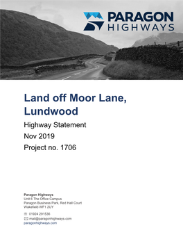 Land Off Moor Lane, Lundwood Highway Statement Nov 2019 Project No