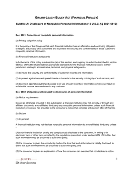 Disclosure of Nonpublic Personal Information (15 USC §§ 6801-6810)