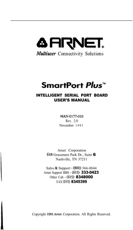 Smartport Plustm INTELLIGENT SERIAL PORT BOARD USER’S MANUAL