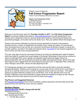 Fall Colour Progression Report Ontario Tourism Marketing Partnership Corporation