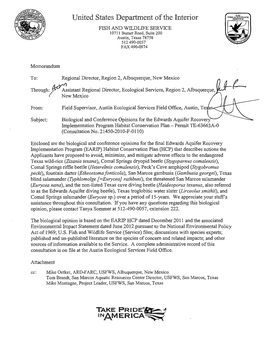 United States Department of the Interior FISH and WILDLIFE SERVICE 10711 Burnet Road, Suite 200 Austin, Texas 78758 512490-0057 FAX 490-0974