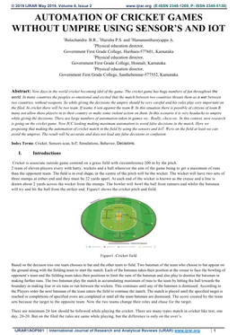 Automation of Cricket Games Without Umpire Using Sensor’S and Iot