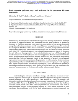 Embryogenesis, Polyembryony, and Settlement in the Gorgonian Plexaura Homomalla