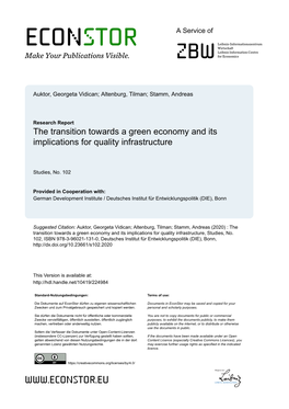 The Transition Towards a Green Economy and Its Implications for Quality Infrastructure