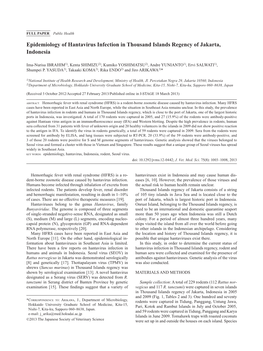 Epidemiology of Hantavirus Infection in Thousand Islands Regency of Jakarta, Indonesia