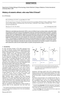 History of Arsenic Ethers: Who Was Felix D'arcet?