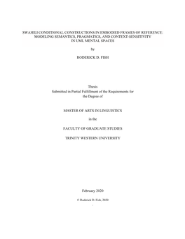 Swahili Conditional Constructions in Embodied Frames of Reference: Modeling Semantics, Pragmatics, and Context-Sensitivity in Uml Mental Spaces