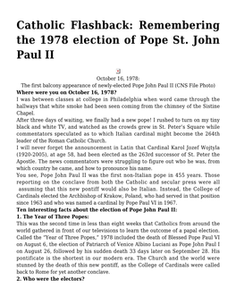 Catholic Flashback: Remembering the 1978 Election of Pope St. John Paul II
