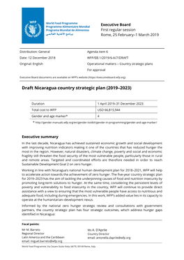 Draft Nicaragua Country Strategic Plan (2019–2023)