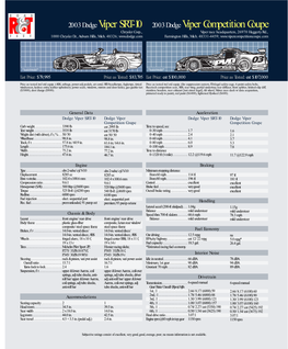 2003 Dodge Viper Competition Coupe Chrysler Corp., Viper Race Headquarters, 26970 Haggerty Rd., 1000 Chrysler Dr., Auburn Hills, Mich