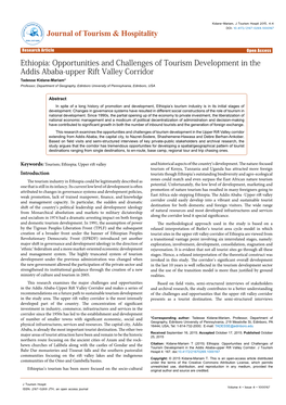 Opportunities and Challenges of Tourism Development in the Addis